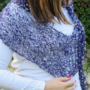 Purple Hand Knitted Triangle Casual Wrap Shawl for Women