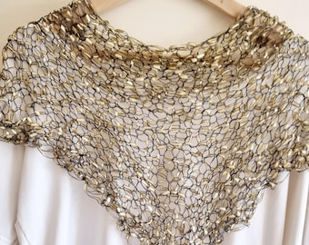 Delicate Golden Shawl, Gold Chapel Shawl, Elegant Evening Shawl Wrap