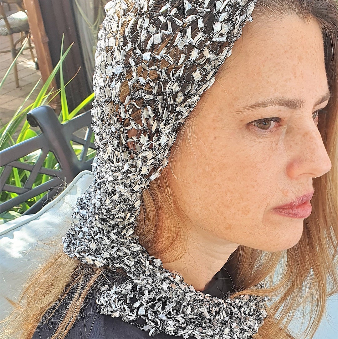 Silver Head Cover Scarf for Women, Jewish Head Covering Prayer Shawl