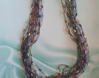 Colorful Multi Strand Hand Made Fiber Necklace