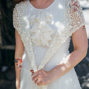 White Bridal Hand Knitted Wedding Shawl, White Triangle Shawl Scarf, Gift for Her, Hand made white shoulder wrap