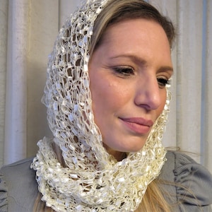 Off White Lacy Headcover Scarf, Hair Net Head covering, Mitpachat, Net Head Band, Hair Band Wrap, Head Wrap Tichel Snood