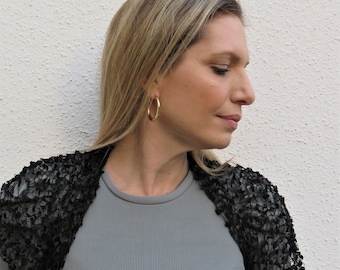 Black Hand Knitted Elegant Loose Knit Women Shrug Bolero for Women