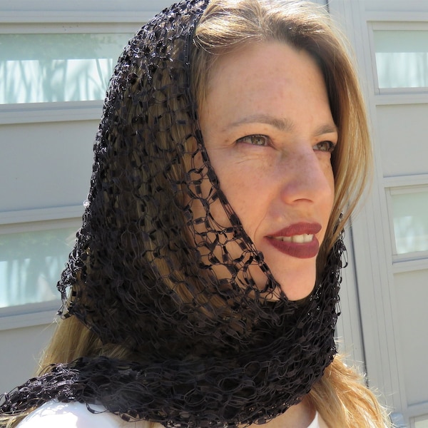 Black Head Cover Scarf for Women, Jewish Head Covering Prayer Shawl for Women, Black Head Covering Christian, Knitted Head Cover