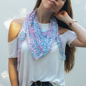 Pastel Colors Hand Knitted Shawl, Pink Casual Shoulder Wrap, Triangle Knit Scarf, Unique Scarf for Women, Summer Shawl, Lace Knit Soft scarf