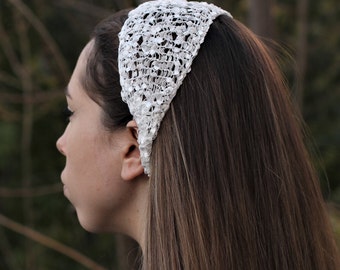 White Hand Knitted  Hair Band, White Head Band