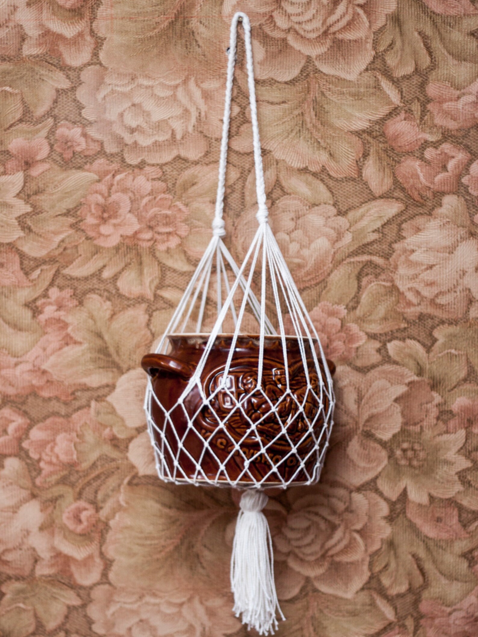 White wicker Plant Hanger Hanging Planter Etsy