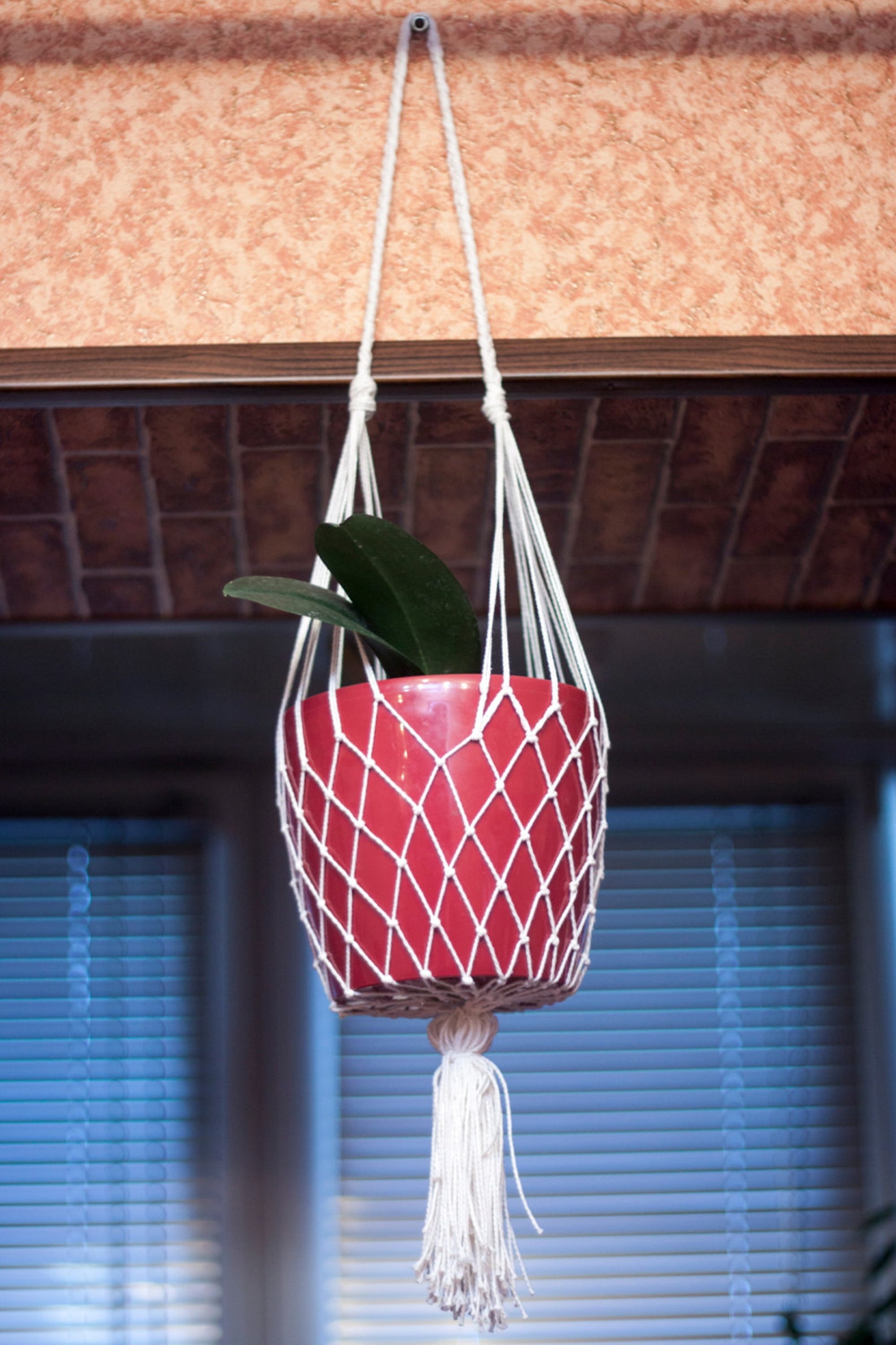 White wicker Plant Hanger Hanging Planter Etsy