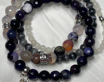 Purple Agate and Quartz stacking bracelets