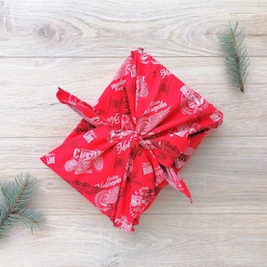 Zero Waste Wrapping Gift Wrapping Fabric Bears And Christmas Tree Pattern in Recycled Fabric FUROSHIKI POLAR BEARS
