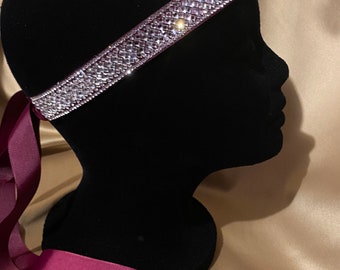 Beautiful Rhinestones Tie on Headband. Luxury  Headband Piece.