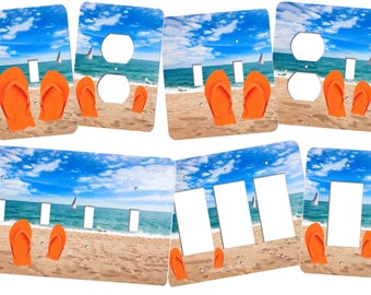 Beach Switch Plate Cover, this switchplate features a colorful flip flop design that will brighten any beach decor. SS203