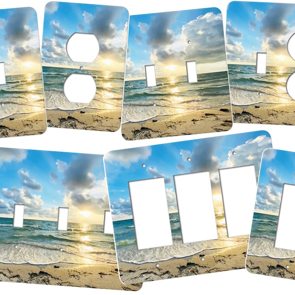 Beach Light Switch Cover featuring gorgeous coastal view of the ocean with a bright setting sun in the distance SS196