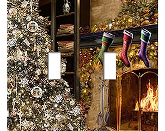 Christmas Switchplates. This switchplate features a warm Christmas setting with fireplace, stockings and Christmas tree. SP137