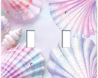 Seashell Switch Plates, wall plate, tropical, seashells, sea shells, ocean, nautical, quads, four gang, four switches SS209