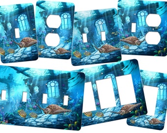 Turtle Switch Plate Cover features a sea turtle image in a sunken world, light switch covers, switchplates, decorative switchplates, AF92