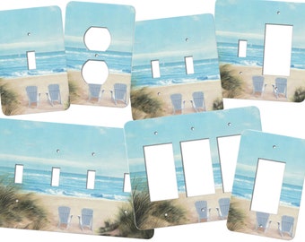 Beach Switch Plate Cover, Adirondack chairs, Sand Dunes, Wall Plate, Ocean, Nautical, Quads, Four Gang SS113