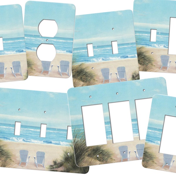Beach Switch Plate Cover, Adirondack chairs, Sand Dunes, Wall Plate, Ocean, Nautical, Quads, Four Gang SS113