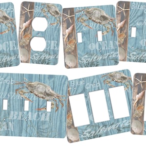 Blue Crab Switch Plate Cover.  This switchplate features a nice blue crab image with cool blues and browns for a color scheme SS201