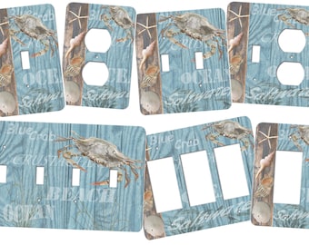 Blue Crab Switch Plate Cover.  This switchplate features a nice blue crab image with cool blues and browns for a color scheme SS201