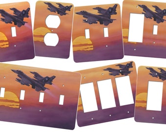 Airplane Switchplate, This switch plate features a gorgeous image of an F16 Fighting Falcon fighter jet. FN119