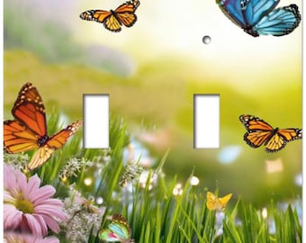 Butterfly Switch Plate Cover featuring a variety of colorful butterflies and flowers.  This design is available out to four switches FG293