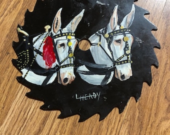 Vintage Saw Blade Hand Painted Mules marked by Artist PSG (CCWsideB)