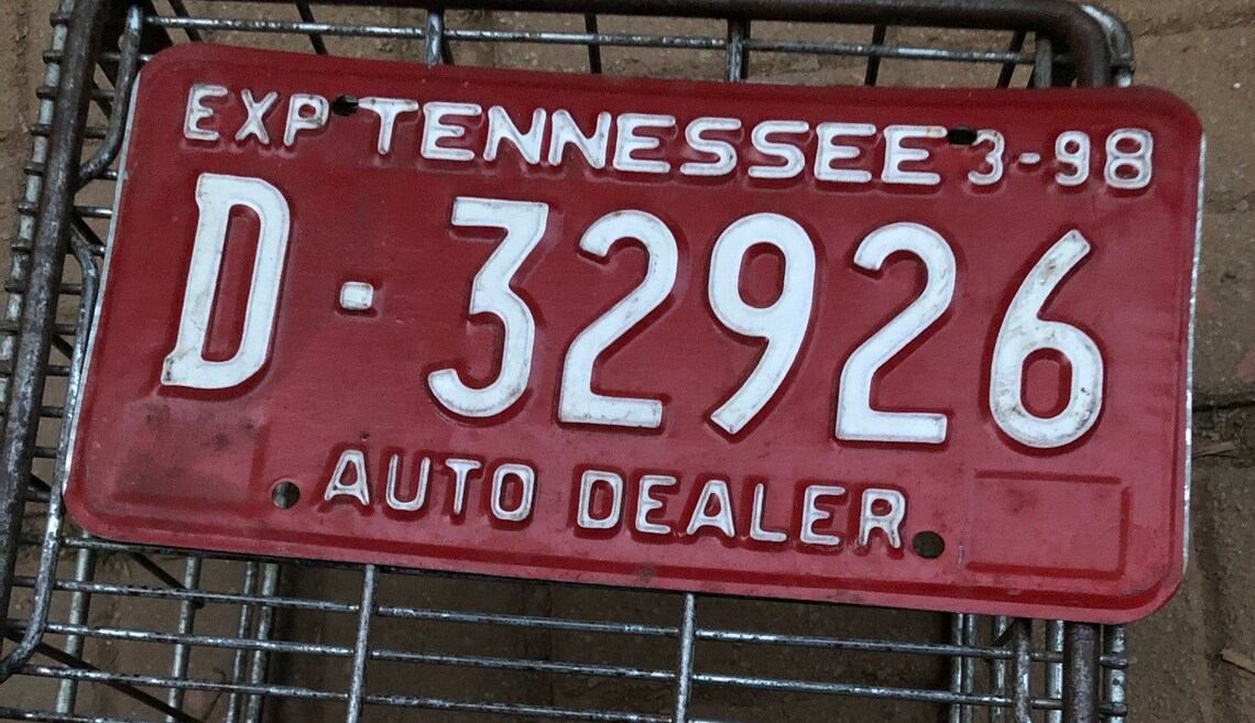 1998 Tennessee Red Dealers License Plate Tag Etsy