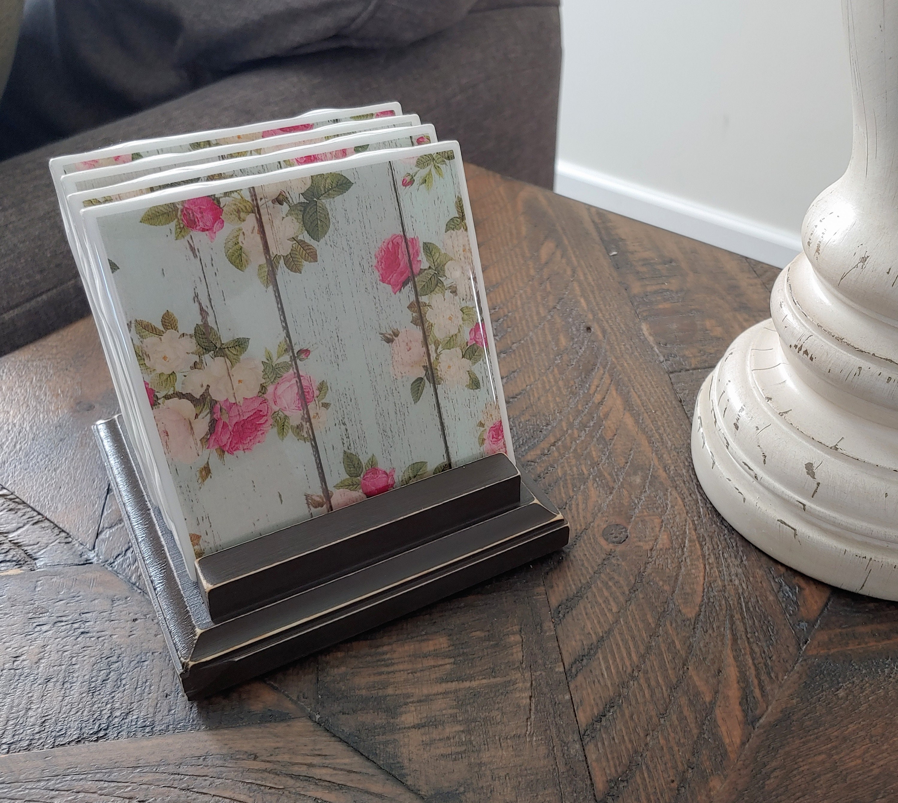 Wooden Coaster Holder for Ceramic Coasters Brown Etsy