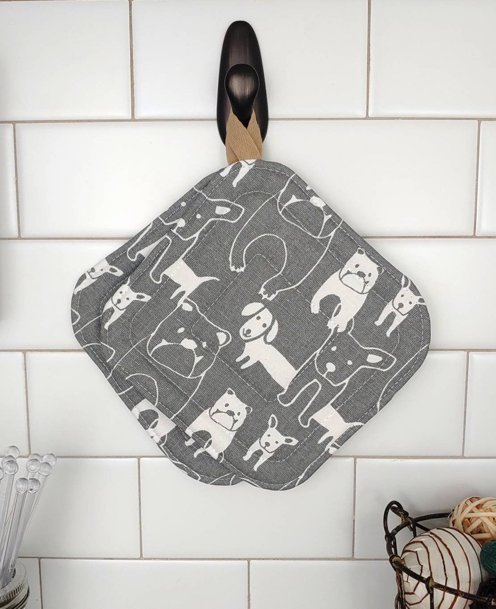 Set of 2 Pot Holders Dog Pot Holders Storm Gray Dog Decor Etsy