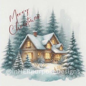 Stampa accogliente di una baita natalizia / Arte murale per le vacanze invernali (download digitale)