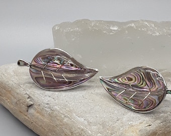 Vintage Sterling silver screwback earrings Abalone