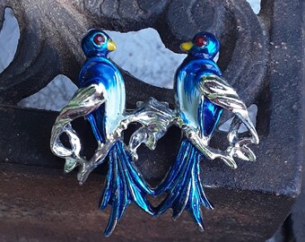 Vintage blue birds brooch