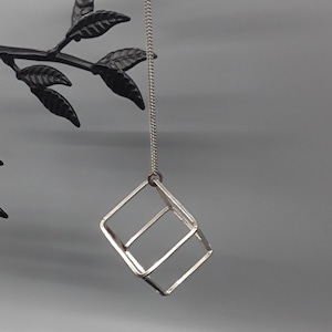 Vintage 3D cube frame pendant on chain necklace