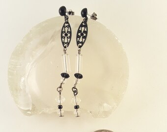 Boucles D'oreilles Vintage En Perles De Verre Et Métal Doré Entrelacé - Modèle #A5 - Occasion
