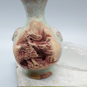 Vintage Soapstone vase carved landscape