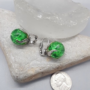 Vintage clip on earrings green glass