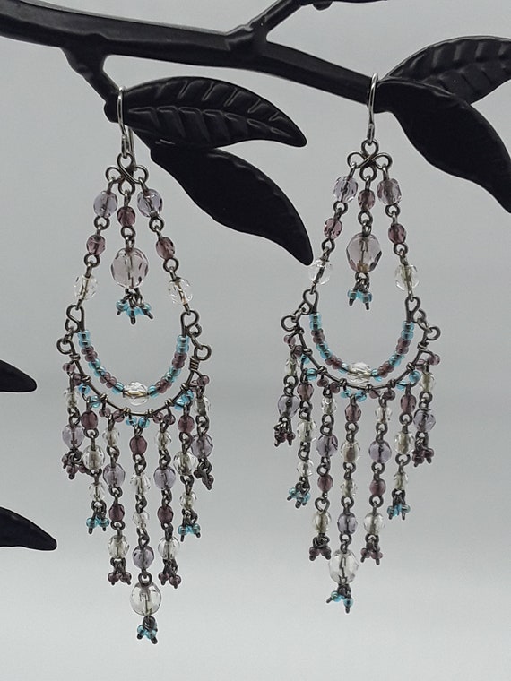 Handmade glass crystal bead chandelier dangle earr