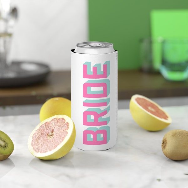 Bride Slim Can Cooler beer, beverage, water bottles, soda, wine, bridal party, bachelorette, will you be my shower gift