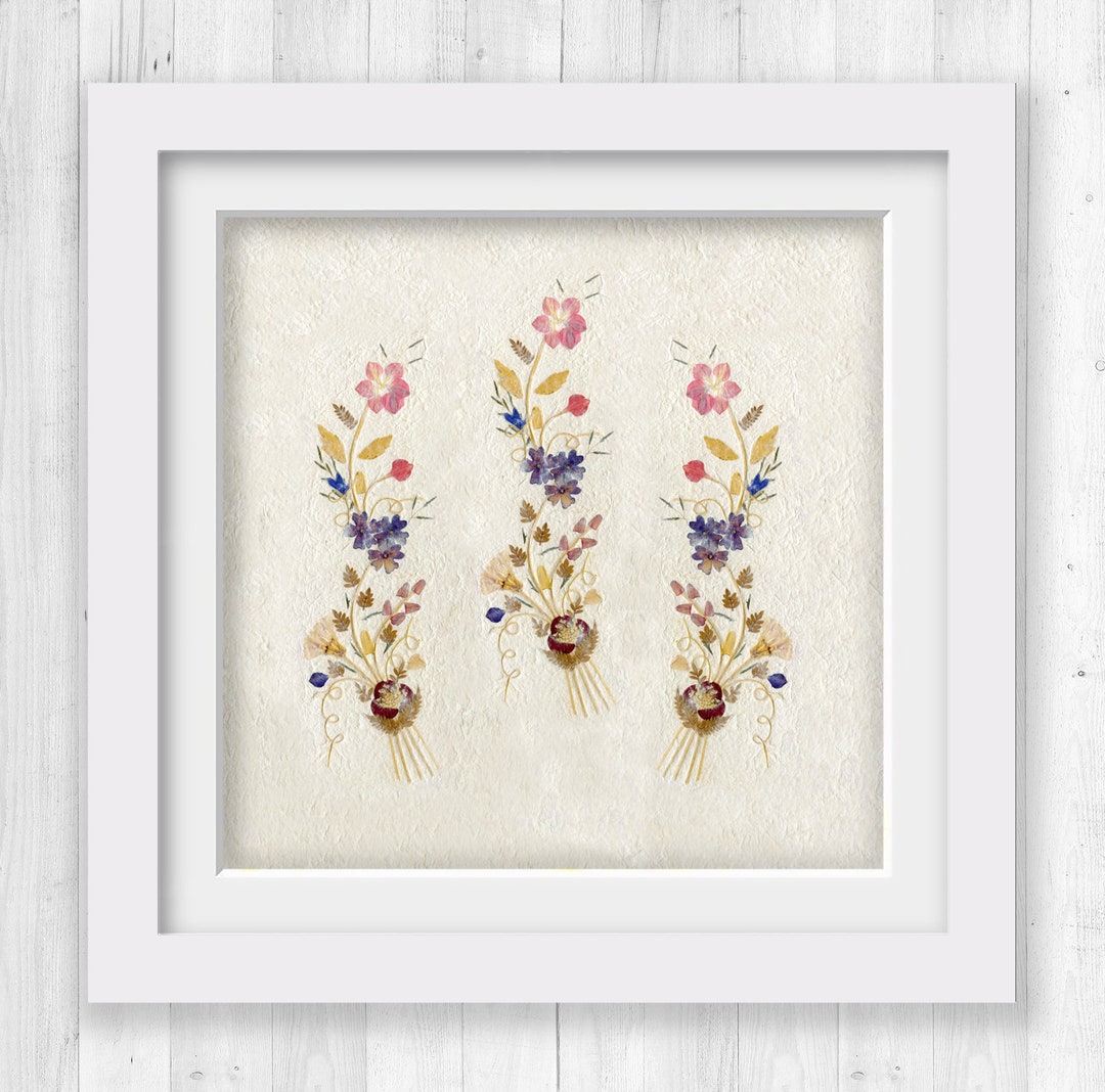 Pressed Flowers on Handmade Paper Art Large Sizes Shabby Etsy