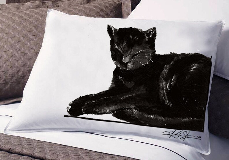 Cat Art Black and White Painting Digital Download Original Etsy
