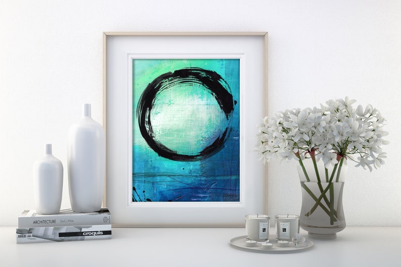 Large Enso Zen Circle Abstract art blues teal aqua | Etsy
