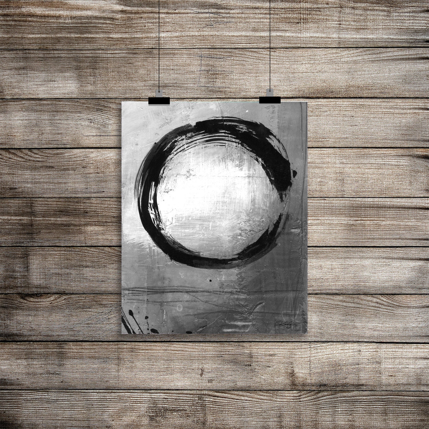 Large Enso Zen Circle Abstract art gray grays Watercolor Etsy