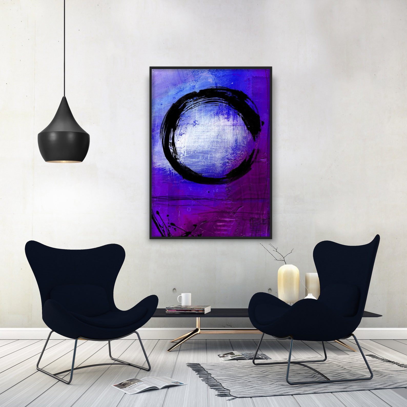 Large Enso Zen Circle Abstract Art Purple Blue Watercolor Etsy