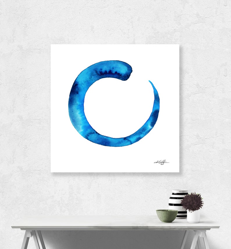 Enso Zen Circle Pattern Art Large sizes blue zen decor | Etsy