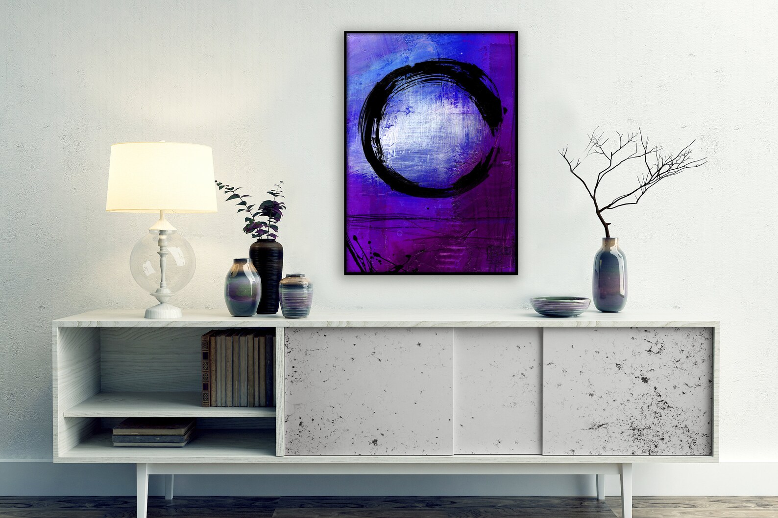 Large Enso Zen Circle Abstract Art Purple Blue Watercolor Etsy