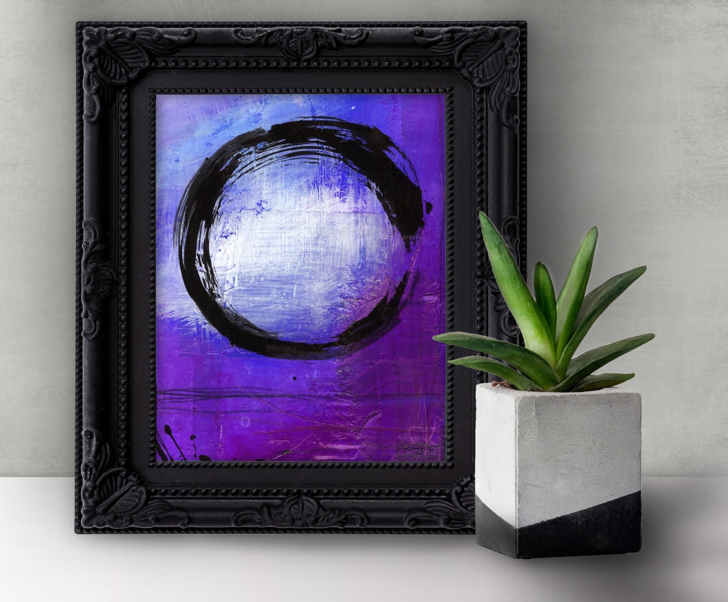 Large Enso Zen Circle Abstract art purple blue Watercolor Etsy
