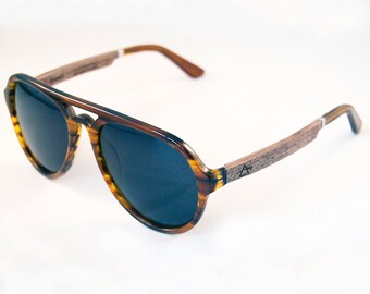 KEMPLE handcrafted Sunglasses: 80s Glam Acetate & Black Walnut Temples