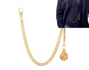 Cadena de reloj de bolsillo Albert de un solo color dorado nuevo con colgante hueco 001-G
