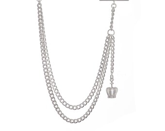 New Sterling Silver Color Single Albert Pocket Watch Chain